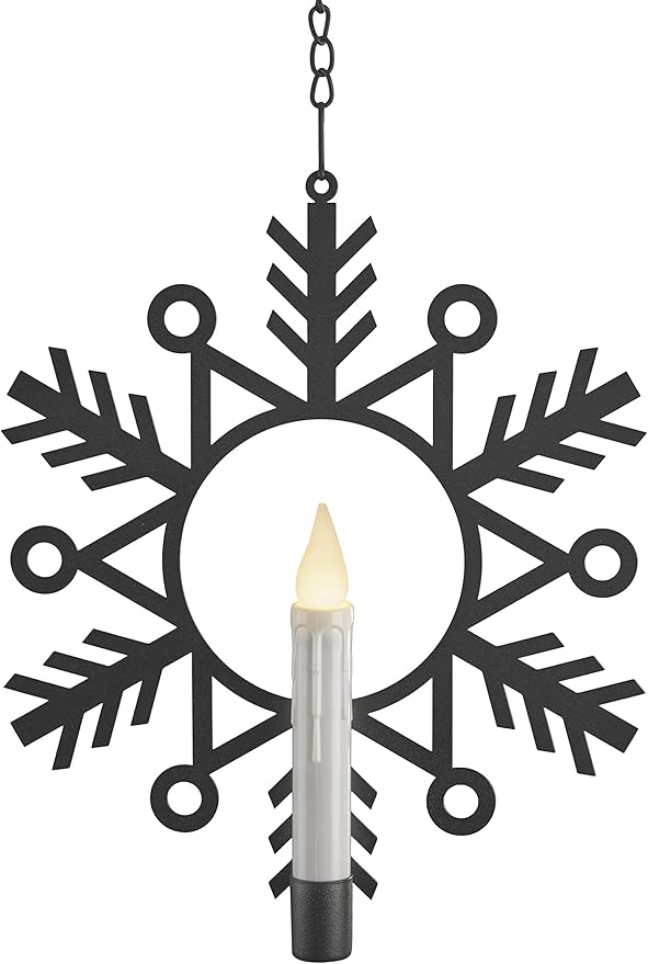 Xodus Innovations CW1500A-4 Battery Powered Metal Snowflake Window Wreath with Warm White Flickering Flameless Candle Light and Automatic Timer, Black and White, Pack of 4