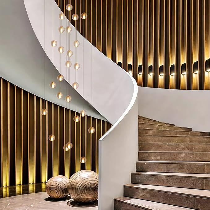 25 Lights Staircase Chandelier for High Ceiling, Dimmable Modern Crystal Raindrop Large Long Hanging Pendant Light for Stairwell Living Room Stair Foyer, Bulbs Included (Nickel Canopy)