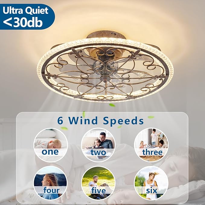 Rustic Caged Ceiling Fan with Lights Remote Control, Retro Industrial Ceiling Fan with Light for Kitchen Bedroom Living Room
