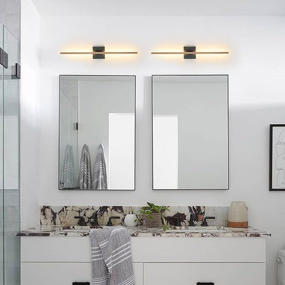 KUZZULL Modern Light Fixture Set of Two 27.8x4.3x3.4in Black and Brass Gold Sconces 1200Lm LED Wall Lights for Bathroom, Living Room, Corridor