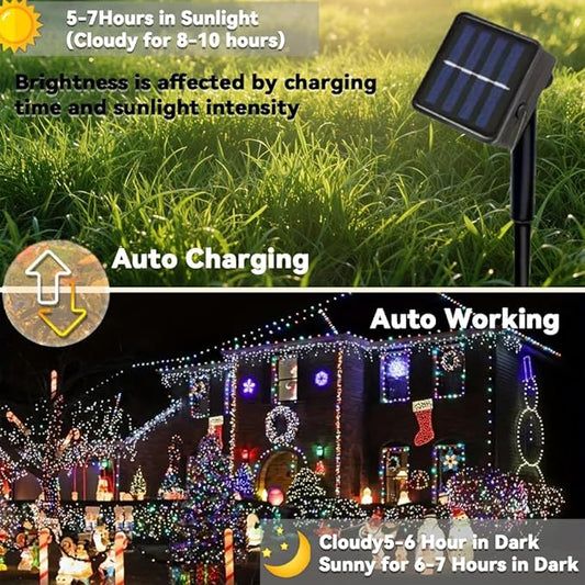 2 Pack Solar String Lights Outdoor, Total 100 LED Each 20Ft with 8 Lighting Modes for Yard, Fence,Balcony, Party,Christmas Tree Decorations (Mulit-Color Light)