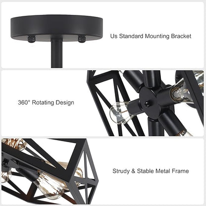 19.6" Black Rustic Kitchen Lighting Fixtures Ceiling, Farmhouse Foyer Lighting Fixtures, Large Black Semi Flush Mount Ceiling Light Fixture, Industrial Rustic Light Fixtures for Hallway Living Room