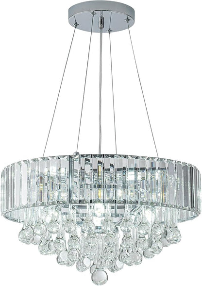HOPGGIE 17 Inch Crystal Chandeliers Flush Mount Chandelier G9 Base Round Modern Ceiling Light Fixture Pendant Lighting for Living Room Dining Room Laundry Room Kitchen Bedroom (Chrome)