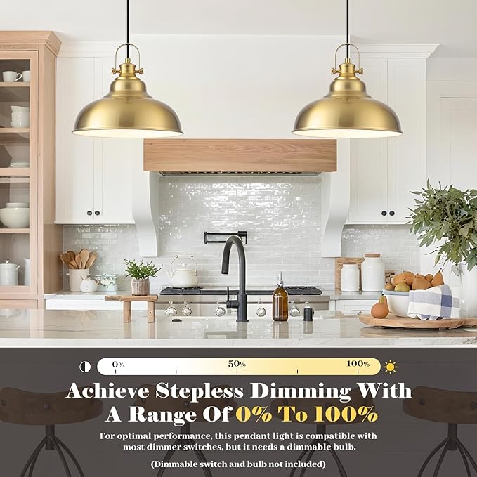 Gold Dome Pendant Light, Gold Pendant Light Kitchen Island 3 Pack, 11.41 Inch Farmhouse Pendant Lights, Hanging Light Fixture for Kitchen Island, Dining Room, Living Room