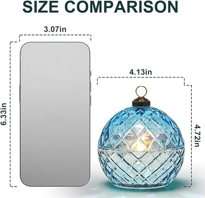 WNP Glass Flameless LED Candles Decorative Light Birthday Gift for Her,Battery Operated Flickering Electric LED Ball Candles,Jar Candle for Home with Glass Cover Gifts for Mom,Sister,Women(Blue)