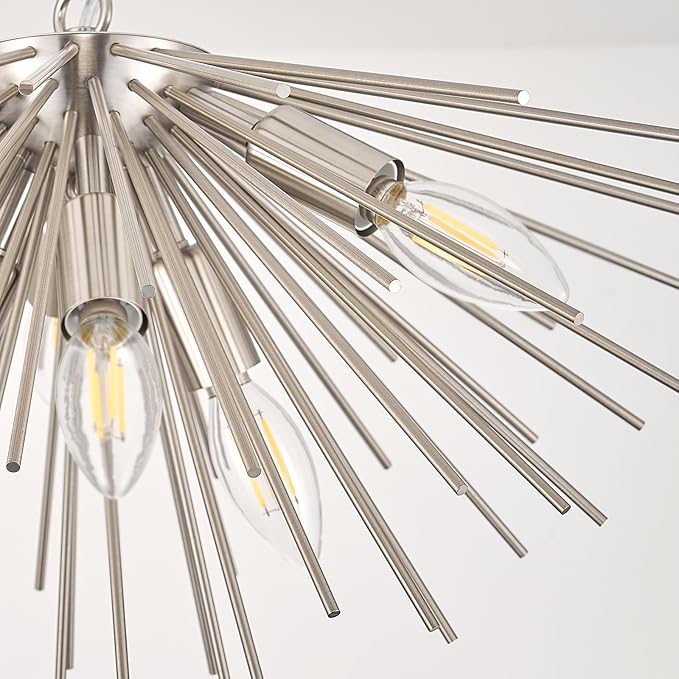 Nickel Sputnik Ceiling Light, 6-Light Starburst Chandelier Ceiling Lights Mid Century Modern Satellite Flush Mount Light Solid Metal for Entry Kitchen Sink Dining Room