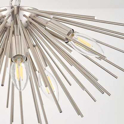 Nickel Sputnik Ceiling Light, 6-Light Starburst Chandelier Ceiling Lights Mid Century Modern Satellite Flush Mount Light Solid Metal for Entry Kitchen Sink Dining Room