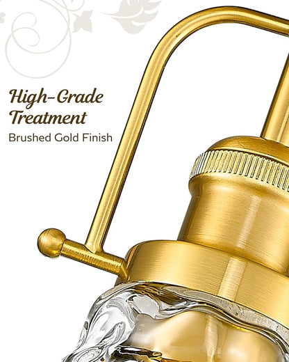 FEMILA 11" Brushed Gold Flush Mount Ceiling Light Fixture, Semi Flush Kitchen and Bedroom Ceiling Light with Water Ripple Glass Shade, 4FY09-F BG-WG