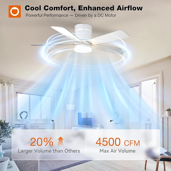 addlon RGB Ceiling Fans with Light, 42‘’ Low Profile Flush Mount Small Ceiling Fan, Remote Control/APP Control, Reversible, Sleek Modern Fan for Bedroom, Living Room, Kids Room, Indoor/Outdoor, White