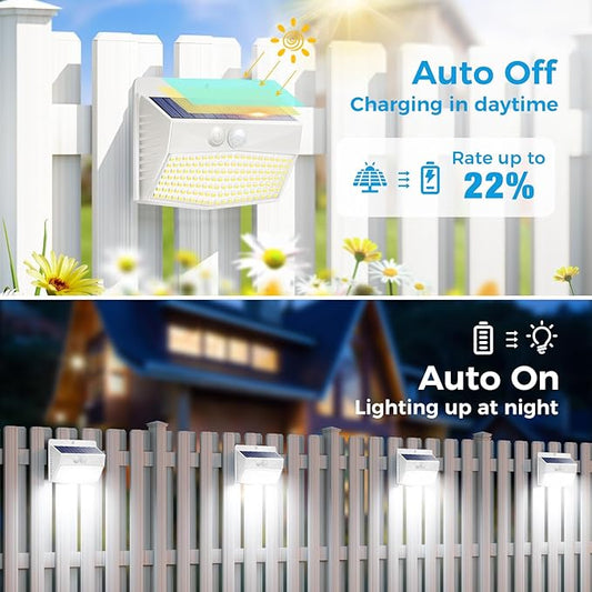 Peasur 1 Pack Solar Motion Lights Outdoor, Solar Security Light with 3 Modes, IP65 Waterproof Flood Lights Outside for Camping Garden Patio Garage Backyard, White