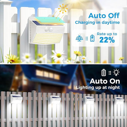Peasur Solar Lights Outdoor Motion Sensor [138 LED/10 Packs] Solar Security Lights with 3 Lighting Modes Solar Wall Lights Waterproof Solar Powered Lights for Garden Fence Yard Deck, White