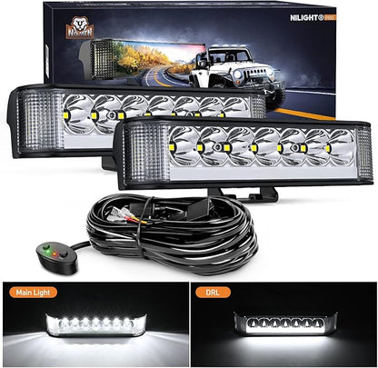 Nilight Side Shooter LED Pods with DRL 6.5 Inch 2089LM Spot Flood Combo Light Bar w/ 16AWG Wiring Kit for Fog Driving Auxiliary Lamp on Truck ATV UTV Jeep