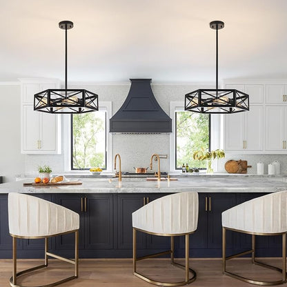 Black Semi Flush Mount Ceiling Lights, Sloped Dining Room Light Fixture Farmhouse Hexagon Chandelier, Kitchen Island Pendant Lighting Adjustable Height for Entryway Hallway Foyer