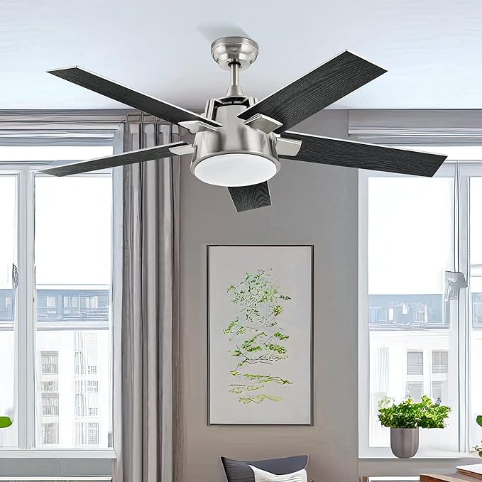 YITAHOME Ceiling Fan with Light and Wall Switch Remote, 52 Inch Modern Black Fan, Quiet Reversible Motor, Dimmable LED 3-Color, Memory Function for Bedroom Living Room