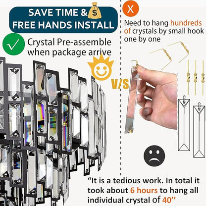 Rectangle Chandeliers for Dining Room - 17 Lights Rectangular Linear Chandeliers in Black