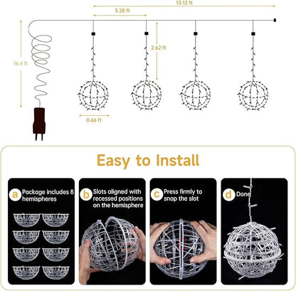 Baung Christmas String Lights Outdoors,4 Pack 7.98" Sphere Ball Tree Garden Globe Lights for Home, Party, Christmas, Porch Patio,Wedding, Garden,Tree Decoration with Memory Function Plug