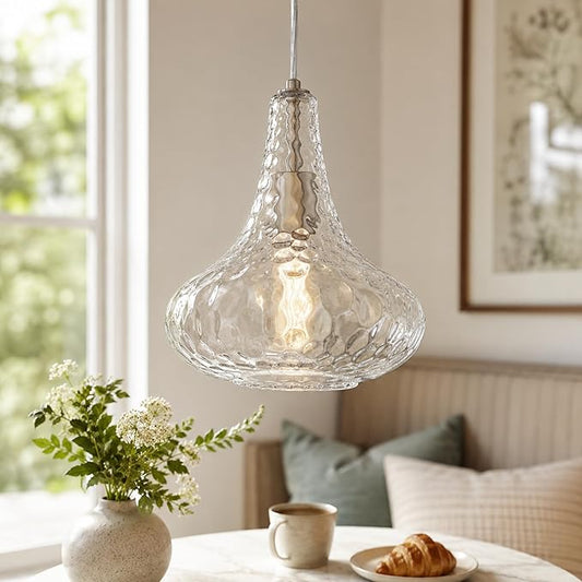 AUTELO Glass Kitchen Pendant Lights Pendant Light Fixture with Hammered Glass Hanging Light for Kitchen Island Living Room Dinning Room H9164
