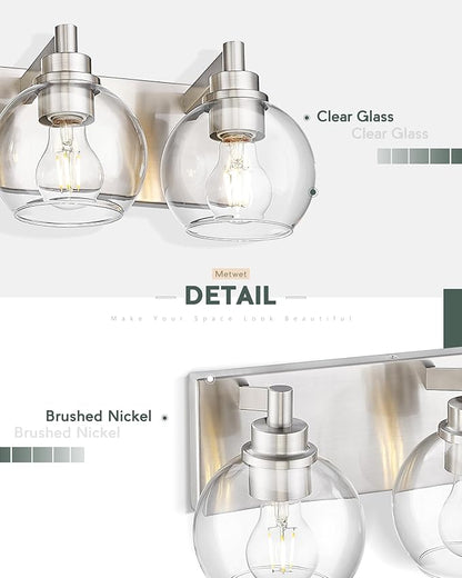 Bathroom Light Fixtures, 6 Light Brushed Nickel Vanity Light, 38 Inch Modern Wall Sconces with Globe Clear Glass Shade, Vanity Lighting Fixtures Over Mirror, VL195-BN-6