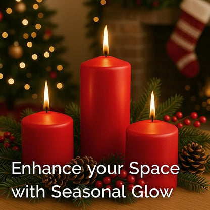 Stonebriar Unscented Pillar Candles – 18 Hour Burn Time, Long-Lasting Wax Candles for Weddings, Holidays, Home Décor & Special Events, Pack of 6, Red, 3" x 3"