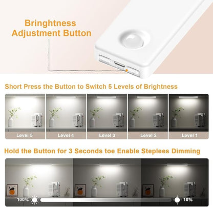 6 Pack 13 inch Under Cabinet Lighting, USB Rechargeable Motion Sensor Light Indoor, Battery Operated Closet Light, LED Cabinet Lights, Stick On Dimmable Under Counter Lights for Kitchen