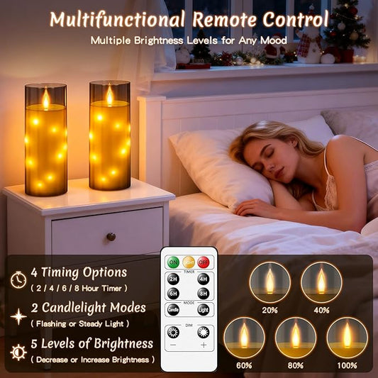 11" x 4" Large Outdoor Waterproof LED Candles, 2Pcs Pillar Candles with Remote & Timer, Flameless Candle Battery Operated with Embedded Star String for Porch, Patio, Outdoor Decor and Christmas