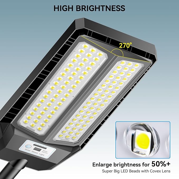 VOOJOY Solar Street Lights Outdoor, 7000K Solar Light Outdoor LED Street Light Dusk to Dawn, LED Wide Angle Lamp with Motion Sensor and Remote Control, for Parking Lot, Yard, 5000W, 2 Pack