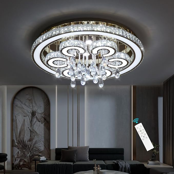 Modern Flush Mount Ceiling Chandeliers Dining Room LED Light Crystal Lights for Living Room Gold Sparkling Chandeliers Interior Luxury Lighting Fixtures Bedroom Ofiice Dimmable Light 2700K 6000K