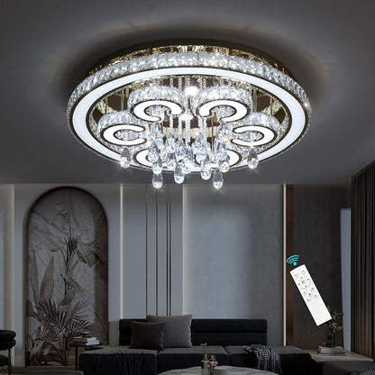 Modern Flush Mount Ceiling Chandeliers Dining Room LED Light Crystal Lights for Living Room Gold Sparkling Chandeliers Interior Luxury Lighting Fixtures Bedroom Ofiice Dimmable Light 2700K 6000K