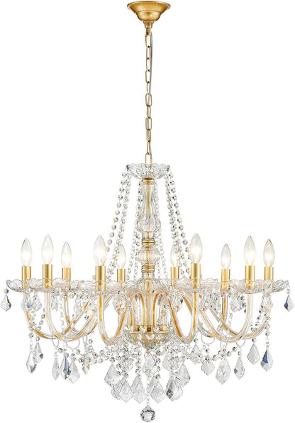 Large Crystal Chandelier, Modern Gold Crystal Chandeliers for Dining Room Light Fixture, 10-Lights Large Gold Pendant Light Fixtures Luxury Chandelier for Living Room Bedroom Foyer Entryway D26.8''