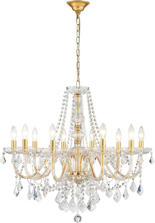 Large Crystal Chandelier, Modern Gold Crystal Chandeliers for Dining Room Light Fixture, 10-Lights Large Gold Pendant Light Fixtures Luxury Chandelier for Living Room Bedroom Foyer Entryway D26.8''