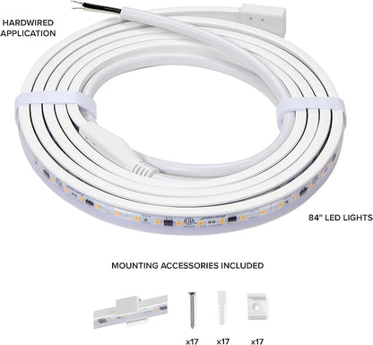 Maxxima 84 in. Hardwired LED Under Cabinet Strip Light, 3220 Lumens, 3000K Warm White, Kitchen and Living Room 120V White Cove Lighting, No Power Supply Needed