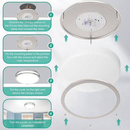 13 Inch LED Ceiling Light Fixture, 36W 4400Lm Flush Mount Ceiling Lights, Dimmable 5CCT 2700K/3000K/4000K/5000K/6500K, Super Bright Modern Bedroom Lamps for Kitchen Hallway, Brushed Nickle, 2 Packs