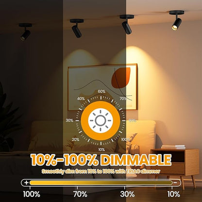 5CCT Flush Mount Ceiling Spot Light Black 15-60° Zoomable 10W Dimmable, 2700K-6000K Adjustable LED Ceiling Spotlight Indoor Directional Lighting for Living Room Bedroom Kitchen, Pack of 2