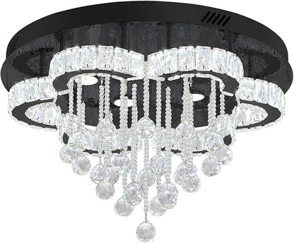 Flashing God Modern Chandelier for Living Room 24 inch Raindrop Chandeliers Flush Mount Crystal Chandelier for Bedroom Dining Room LED Dimming 2700k 4500k 6000k