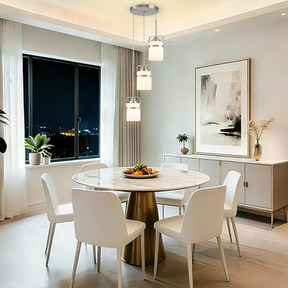 Brushed Nickel 3-Light Pendant Lighting, Adjustable Cluster Hanging Light Fixture with Milk Glass Shade, Modern Pendant Light for Kitchen Island Dining Room Bar