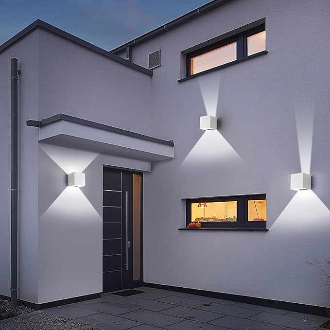 4 Pack Modern Outdoor Wall Lights, ETL Listed 15W Square LED Exterior Wall Sconce, 3 Color Temperature Selectable, Adjustable Up and Down Lighting Fixtures, IP65 Waterproof Aluminum Porch Light