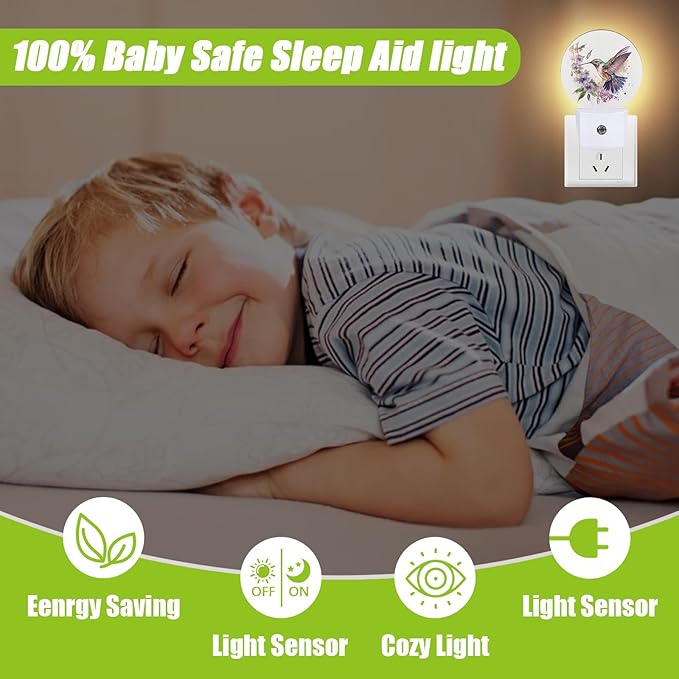 Groovy Hummingbird Flowers Night Light,Night Lights Plug into Wall for Kitchens Toilets Bedroom Decorative Half Round Nightlight Led Lamp 0.5W Sleep Friendly