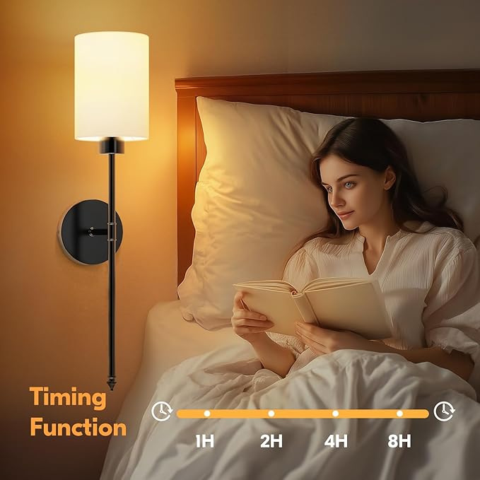 NIORSUN 24 inch Battery Operated Wall Sconce Set of 2, Black Wireless Rechargeable Wall Lights with 5200mAh Dimmable Detachable Bulbs and Remote, 9 Colors Sconces Wall Decor for Bedroom Living Room