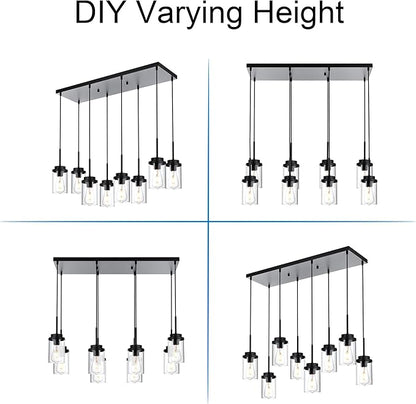 MELUCEE 8 Lights Linear Chandelier Lighting Black Island Light for Kitchen, 31.5 Inches Cluster Pendant Light Fixtures Hanging Foyer Lighting Dining Room Lights with Clear Glass Shade
