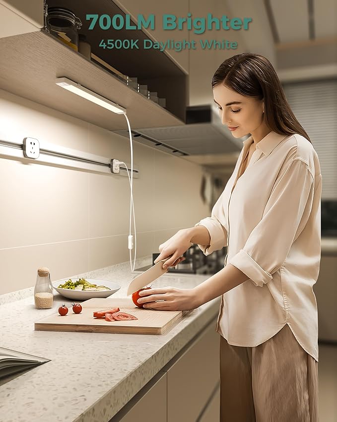 ASOKO 16 Inch Under Cabinet Lights,Plug and Play Under Counter Lighting,4500K Daylight White with 700LM Bright,ETL Light Bar with ON/Off Switch for Kitchen,Under Desk,Workbench-2 Pack