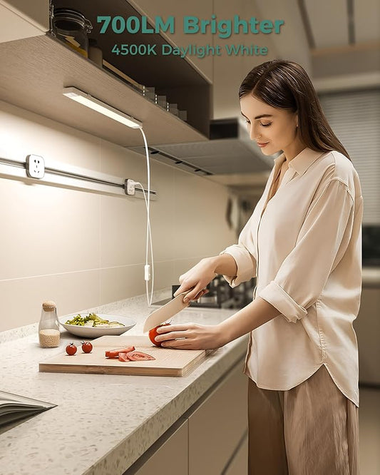 ASOKO 16 Inch Under Cabinet Lights,Plug and Play Under Counter Lighting,4500K Daylight White with 700LM Bright,ETL Light Bar with ON/Off Switch for Kitchen,Under Desk,Workbench-2 Pack