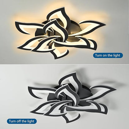 31" Black Modern Geometric Dimmable Ceiling Light Fixture, 9 Leaves Low Profile Flush Mount Ceiling Light for Kitchen, Bedroom, Living Room
