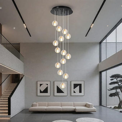 14 Lights Staircase Chandelier for High Ceiling, Dimmable Modern Crystal Raindrop Large Long Hanging Pendant Light for Stairwell Living Room Stair Foyer, Bulbs Included (Black Canopy)