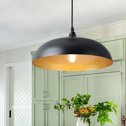 Eustace Ceiling Mounted 14 inch Round Dome Modern Farmhouse Style Chandelier, Matte Black Metal Pendant Light Fixture,Kitchen Island, Dining Room,Bedroom, Hallway