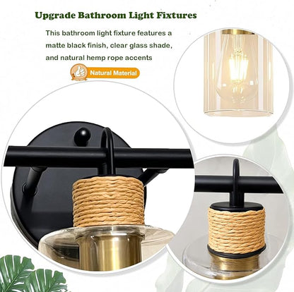 Bathroom Light Fixtures,3-Light Matte Black Vanity Light with Clear Glass Shade,Farmhouse Bathroom Lighting Fixtures Over Mirror,Wall Sconces for Bedroom Kitchen Cabinet Living Room Hallway