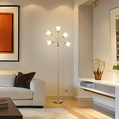 Brightech Medusa Modern LED Floor Lamp – Multi Head Floor Lamp for Living Rooms & Offices – Tall Lamp with Interchangeable Shade, Standing Lamp with 5 LED Bulbs for Hobbies - Brass