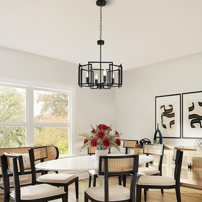 Modern Matte Geometric Black Industrial Chandelier 4 Light/E12/16.5 Inches,Small Farmhouse Pendant Lighting Fixtures for Dining Room,Kitchen Island,Bedroom,Foyer,Entryway,Stairs