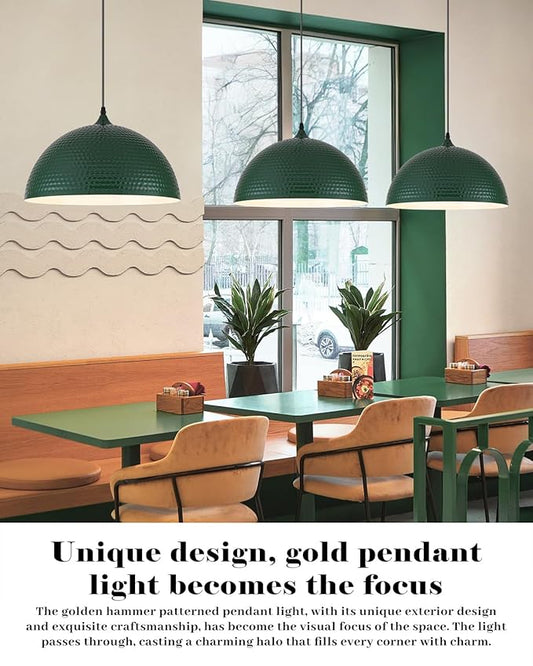 16 inch Green Pendant Light 2 Pack, Hammered Large Industrial Pendant Lights Kitchen Island, Green Dome Pendant Light for Kitchen Island, Dining Room, Bar