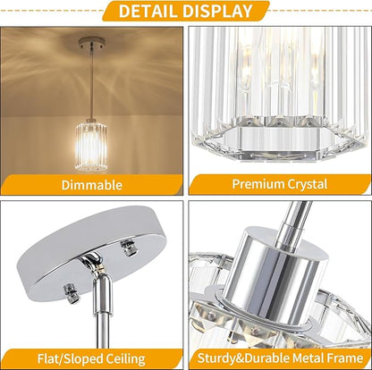 2-Pack Chrome Pendant Lights Kitchen Island Modern Crystal Hanging Pendant Light Hexagonal Mini Chandelier Adjustable Hanging Kitchen Lights for Dining Room Hallway Bedroom Entryway Light Fixture