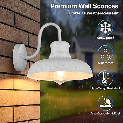 TOBUSA 2-Pack Dusk to Dawn Outdoor Wall Lights, Waterproof Farmhouse Gooseneck Barn Lights, 11.5'' White Outside Wall Sconces for House, Porch, Garage